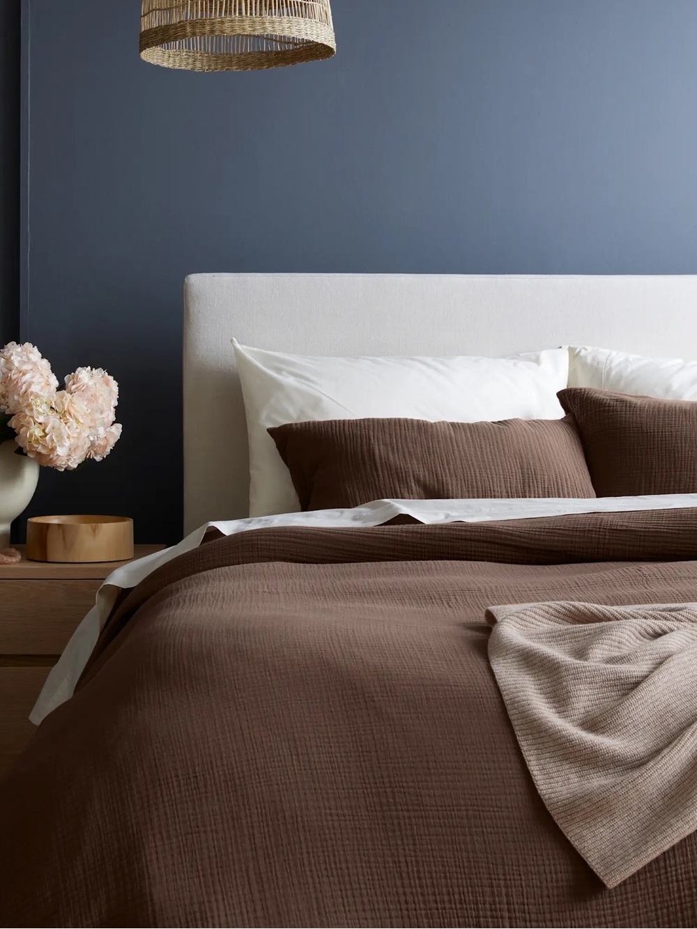 NEW QUINCE King Chocolate $170 Organic Cotton Gauze Duvet Cover SET WITH SHAMS